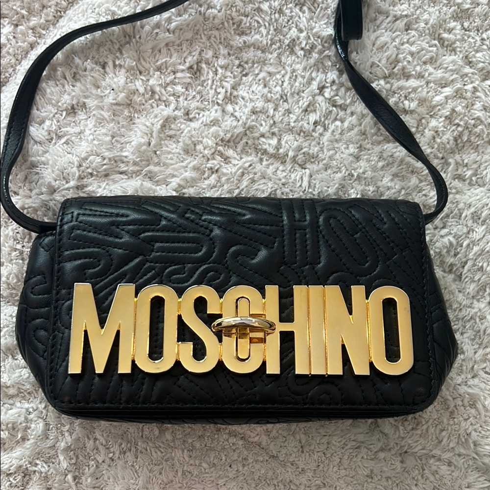 Moschino Black and Gold Quilted Shoulder Bag
